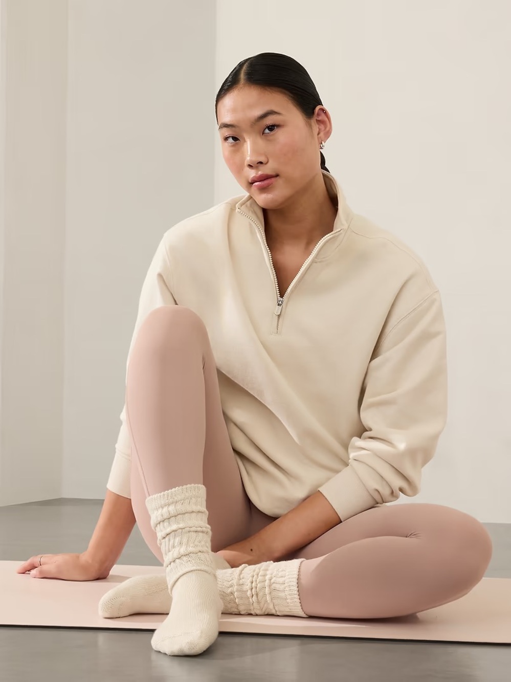 Athleta Cream Half-Zip Cowl Sweatshirt